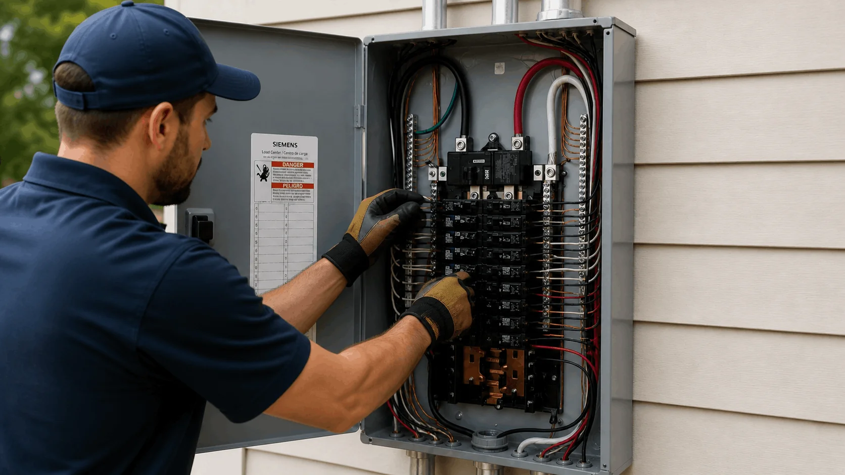Licensed electrician upgrading 200 amp service panel at a Suffolk County NY home